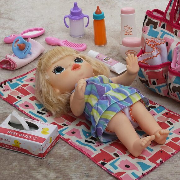 🆕 Baby Doll Play Set Pink Feeding Diaper Bag Magic Bottle Changing Mat Toddler - Picture 6 of 6
